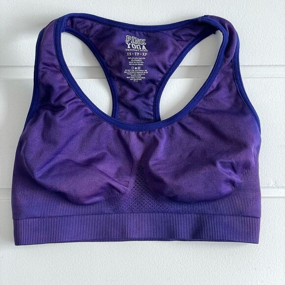 Pink Victoria's Secret YOGA Racer Back Sports Bra Women's Size XS Purple Tie Dye - Picture 1 of 3